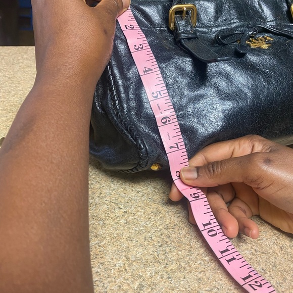 Authentic Prada calfskin leather handbag black and gold - Picture 12 of 14